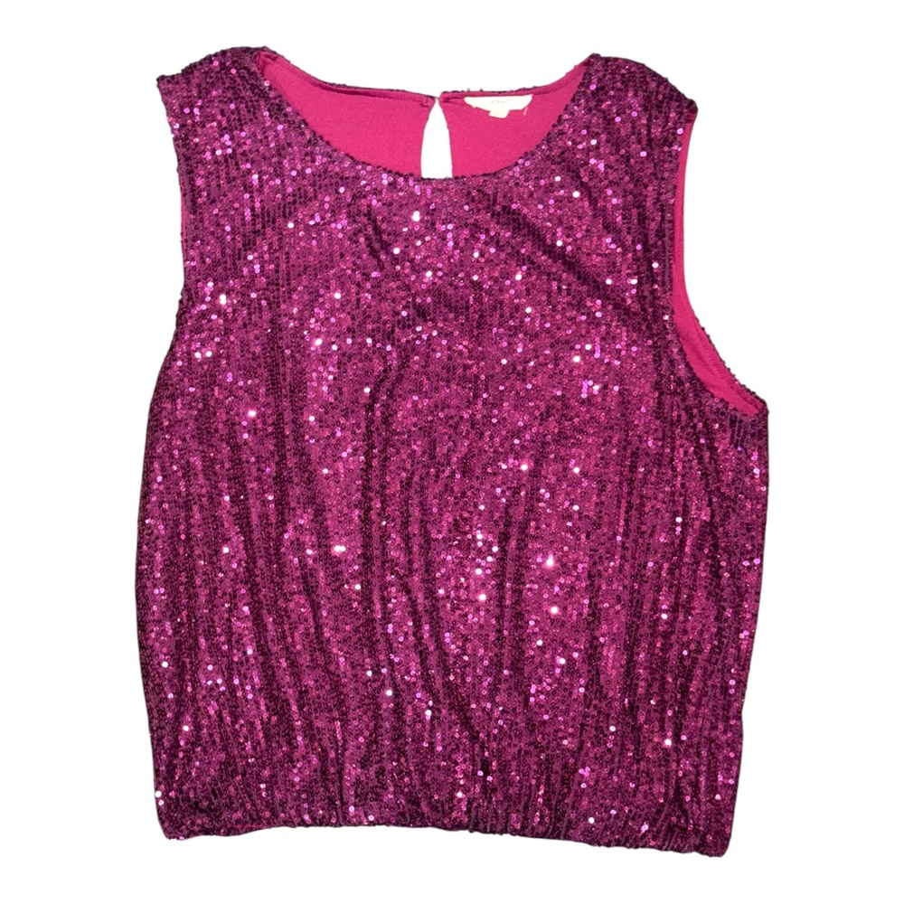 Easel Magenta Colored Sequin Sleeveless Top
